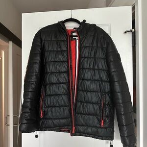 Cole Haan Black Puffer Jacket with Red Details